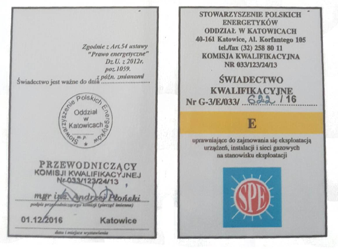 Mistrz Kominiarski Wojciech Danielczyk - świadectwo